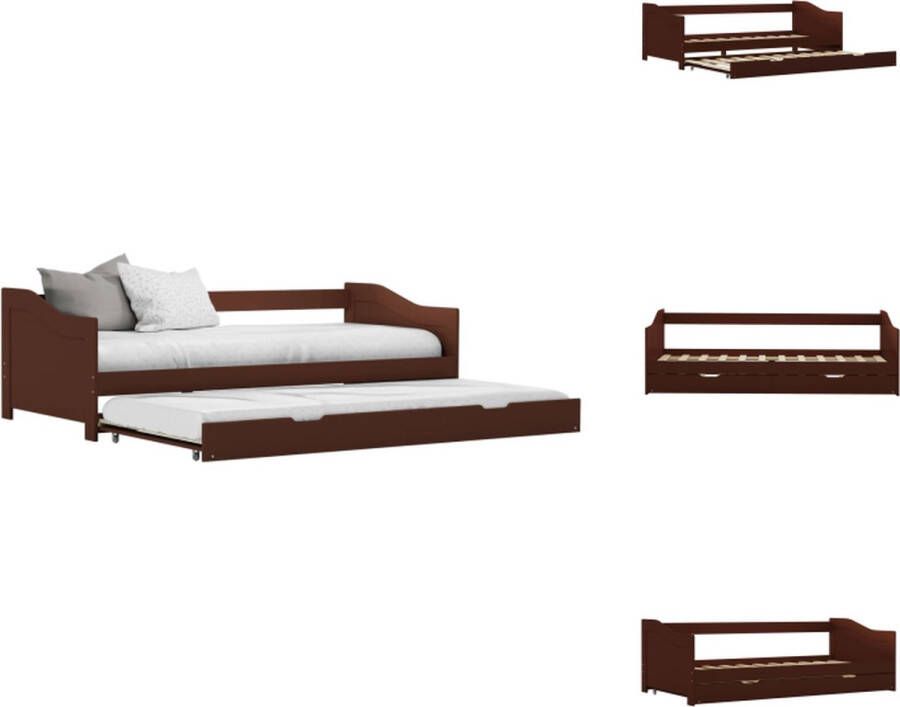 VidaXL Bedbankframe Bedbankframes Frame Met Slaapbank Frames Met Slaapbanken Bedbankframe uittrekbaar grenenhout donkerbruin 90x200 cm - Foto 2