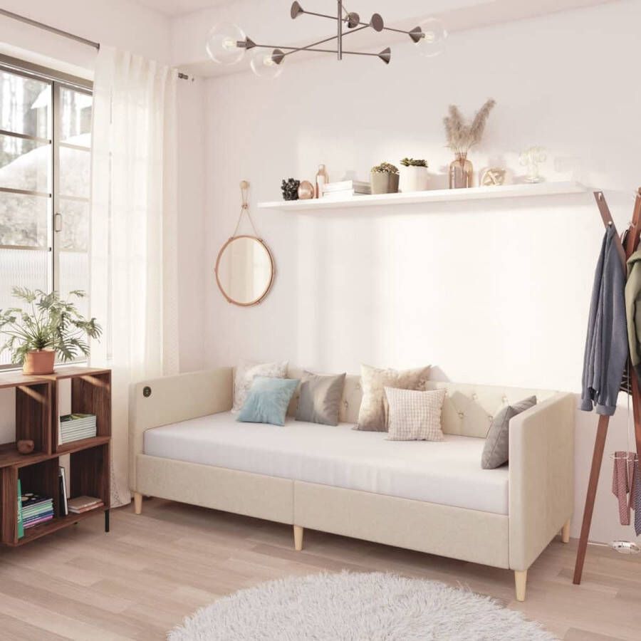 VidaXL -Slaapbank-met-USB-stof-crèmekleurig-90x200-cm - Foto 2