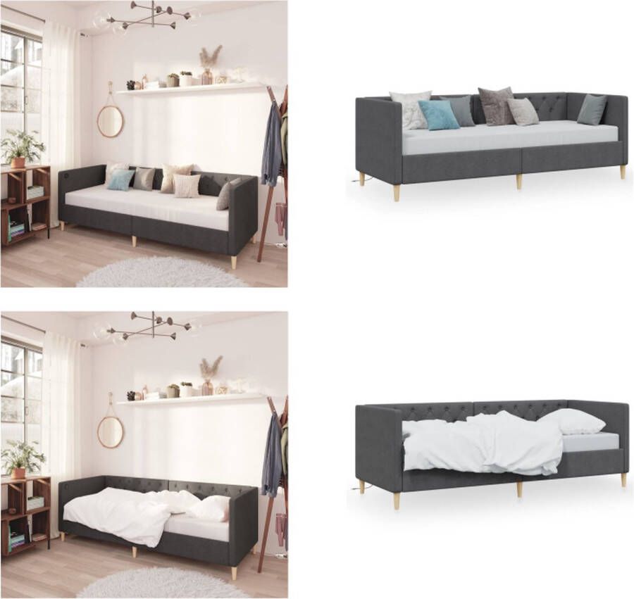 VidaXL Slaapbank met USB stof donkergrijs 90x200 cm Bedbank Bedbanken Bed Bank Bed Banken