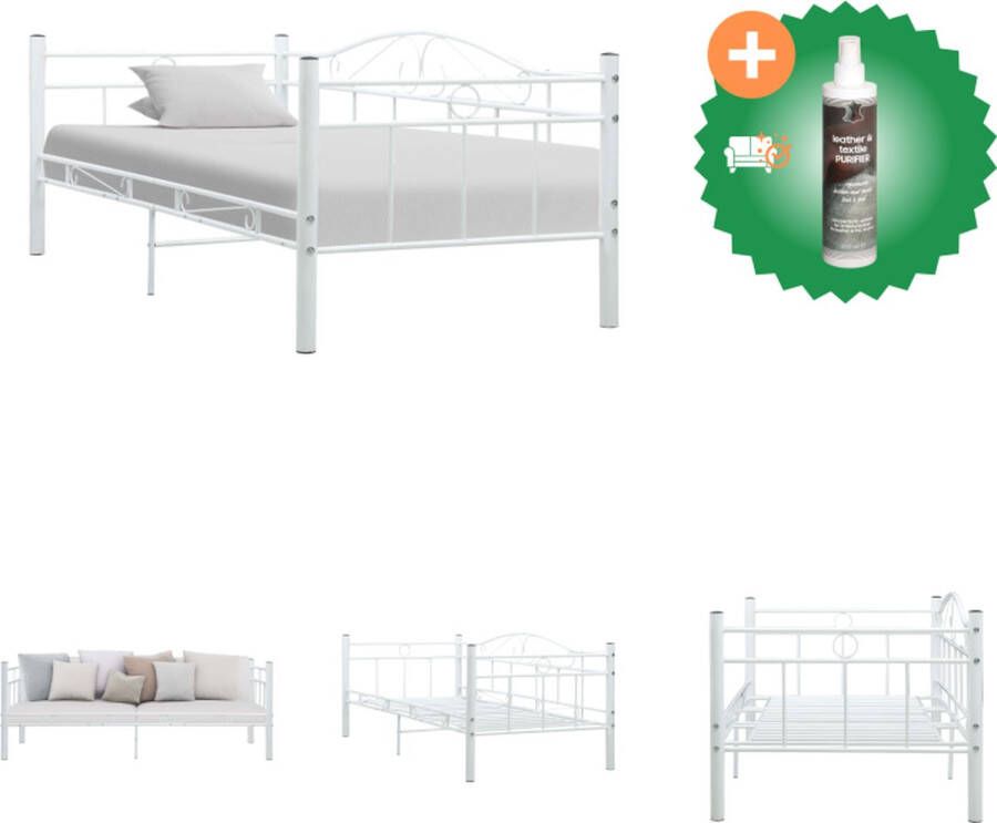 VidaXL Slaapbank Metaal 206 x 97 x 74.5 cm Wit Logeerbed en bank Geschikt voor 90 x 200 cm matras Montage vereist Bed Inclusief Reiniger - Foto 2