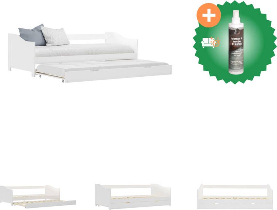 VidaXL Slaapbank Multifunctioneel Grenenhouten frame Wit Boven- 205x97.5x66cm Onder- 200x94.5x19cm Wielen Geschikt voor matras 200x90cm Zonder matrassen Bed Inclusief Reiniger