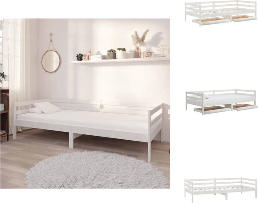 VidaXL Slaapbank Multifunctioneel Massief grenenhout Wit 204 x 98 x 57 cm Inclusief 2 bedlades Bed