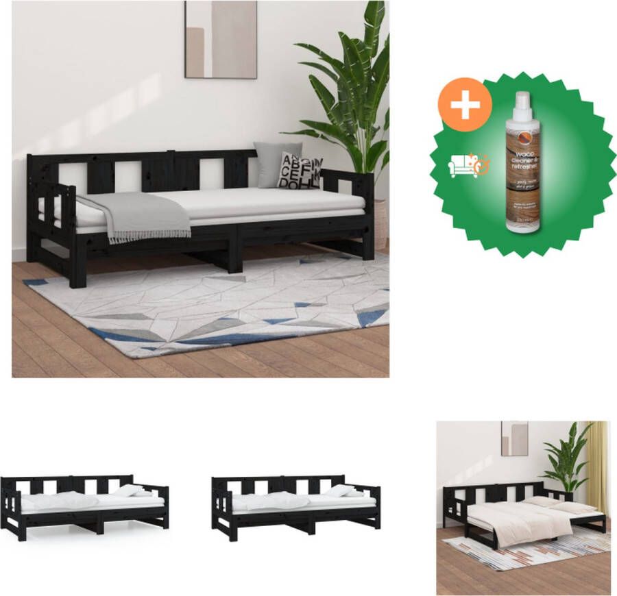 VidaXL Slaapbank Omkeerbaar Massief grenenhout Zwart 203.5 x 160 x 69.5 cm Geschikte matras- 80 x 200 cm Montage vereist Bed Inclusief Houtreiniger en verfrisser - Foto 4