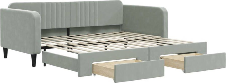 VidaXL -Slaapbank-onderschuifbed-en-lades-100x200-cm-fluweel-lichtgrijs - Foto 2