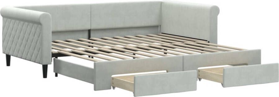 VidaXL -Slaapbank-onderschuifbed-en-lades-100x200-cm-fluweel-lichtgrijs - Foto 2