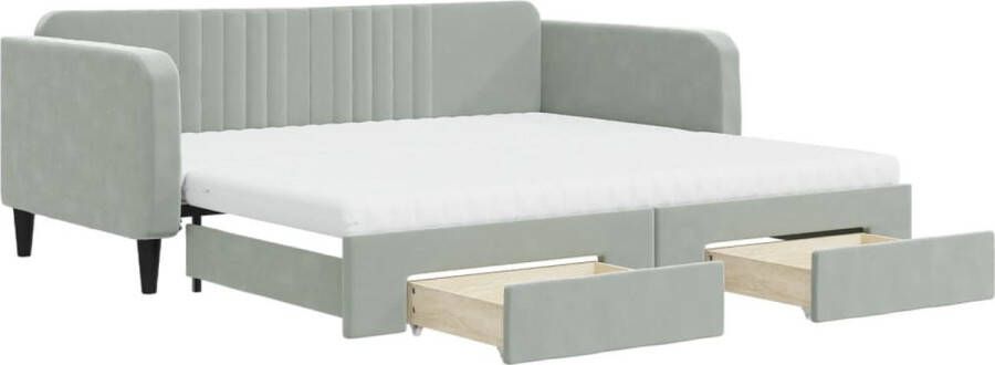 VidaXL -Slaapbank-onderschuifbed-en-lades-100x200-cm-fluweel-lichtgrijs - Foto 2