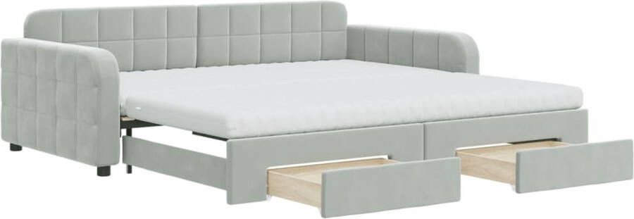 VidaXL -Slaapbank-onderschuifbed-en-lades-100x200-cm-fluweel-lichtgrijs - Foto 2