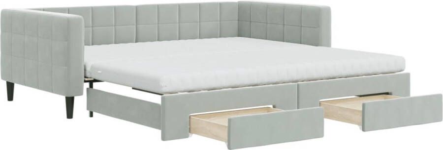 VidaXL -Slaapbank-onderschuifbed-en-lades-100x200-cm-fluweel-lichtgrijs - Foto 5