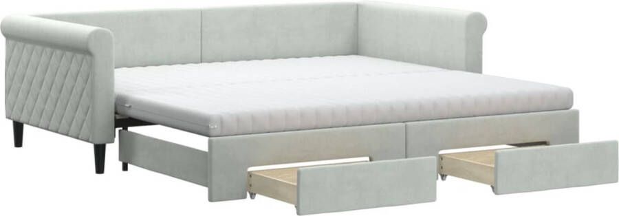 VidaXL -Slaapbank-onderschuifbed-en-lades-100x200-cm-fluweel-lichtgrijs - Foto 4