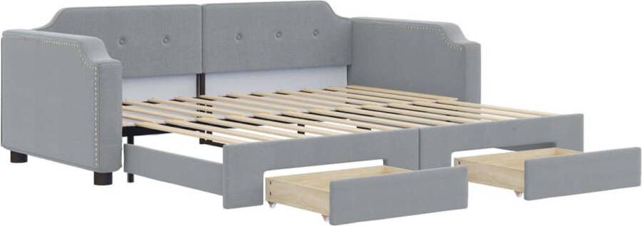 VidaXL -Slaapbank-onderschuifbed-en-lades-100x200-cm-stof-lichtgrijs - Foto 2