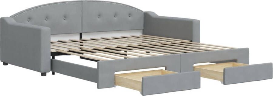 VidaXL -Slaapbank-onderschuifbed-en-lades-100x200-cm-stof-lichtgrijs - Foto 2