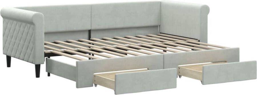VidaXL -Slaapbank-onderschuifbed-en-lades-80x200-cm-fluweel-lichtgrijs - Foto 2