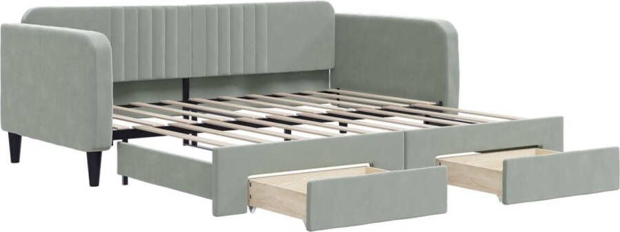 VidaXL -Slaapbank-onderschuifbed-en-lades-90x190-cm-fluweel-lichtgrijs - Foto 2