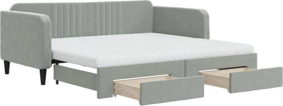 VidaXL -Slaapbank-onderschuifbed-en-lades-90x190-cm-fluweel-lichtgrijs - Foto 2