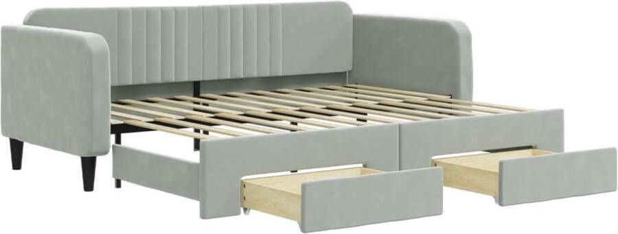 VidaXL -Slaapbank-onderschuifbed-en-lades-90x200-cm-fluweel-lichtgrijs - Foto 2