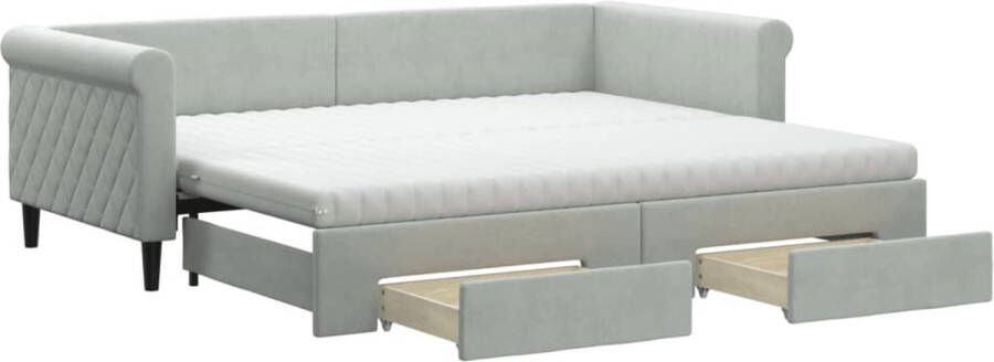 VidaXL -Slaapbank-onderschuifbed-en-lades-90x200-cm-fluweel-lichtgrijs - Foto 3