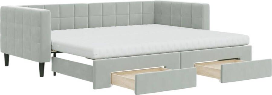 VidaXL Slaapbank met onderschuifbed Fluweel Lichtgrijs Slaapbank Sofa Bed Tweepersoons Bed Onder Schuifbed Multifunctioneel Meubilair - Foto 3