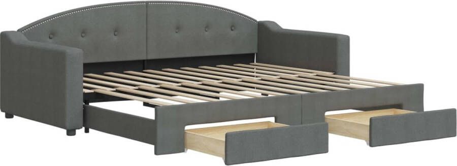 VidaXL -Slaapbank-onderschuifbed-en-lades-90x200-cm-stof-donkergrijs - Foto 2