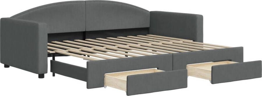 VidaXL -Slaapbank-onderschuifbed-en-lades-90x200-cm-stof-donkergrijs - Foto 2