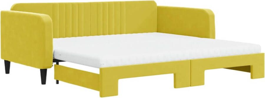 VidaXL -Slaapbank-onderschuifbed-en-matrassen-100x200-cm-fluweel-geel - Foto 4