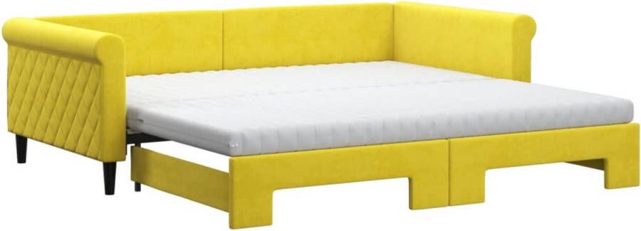 VidaXL -Slaapbank-onderschuifbed-en-matrassen-100x200-cm-fluweel-geel - Foto 3