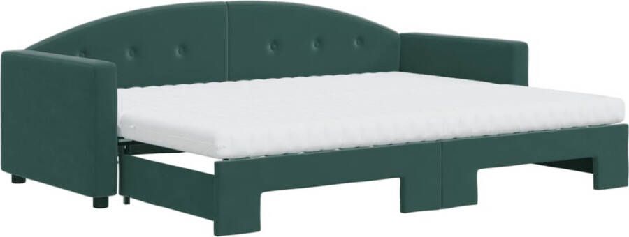 VidaXL -Slaapbank-onderschuifbed-matrassen-80x200cm-fluweel-donkergroen - Foto 2