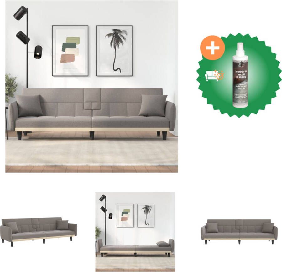 VidaXL Slaapbank Stof Verstelbare rugleuning Inklapbare theetafel USB-poorten Stevig frame Taupe Bank Inclusief Reiniger