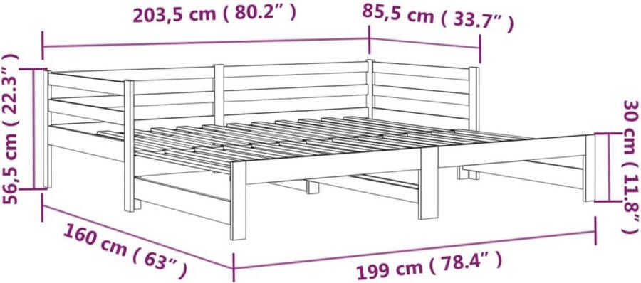 VidaXL -Slaapbank-uitschuifbaar-2x(80x200)-cm-grenenhout-honingbruin - Foto 3