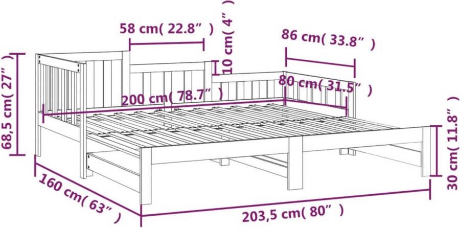 VidaXL -Slaapbank-uitschuifbaar-2x(80x200)-cm-grenenhout-honingbruin - Foto 3