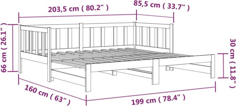 VidaXL -Slaapbank-uitschuifbaar-2x(80x200)-cm-grenenhout-honingbruin - Foto 4