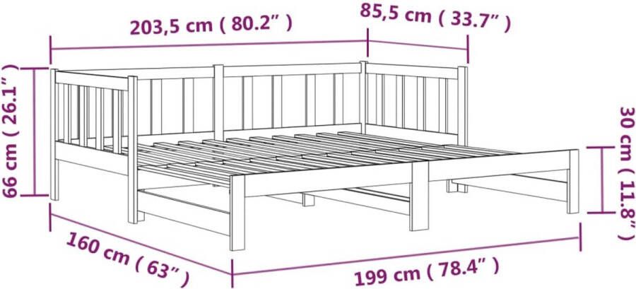 VidaXL -Slaapbank-uitschuifbaar-2x(80x200)-cm-massief-grenenhout-grijs - Foto 4