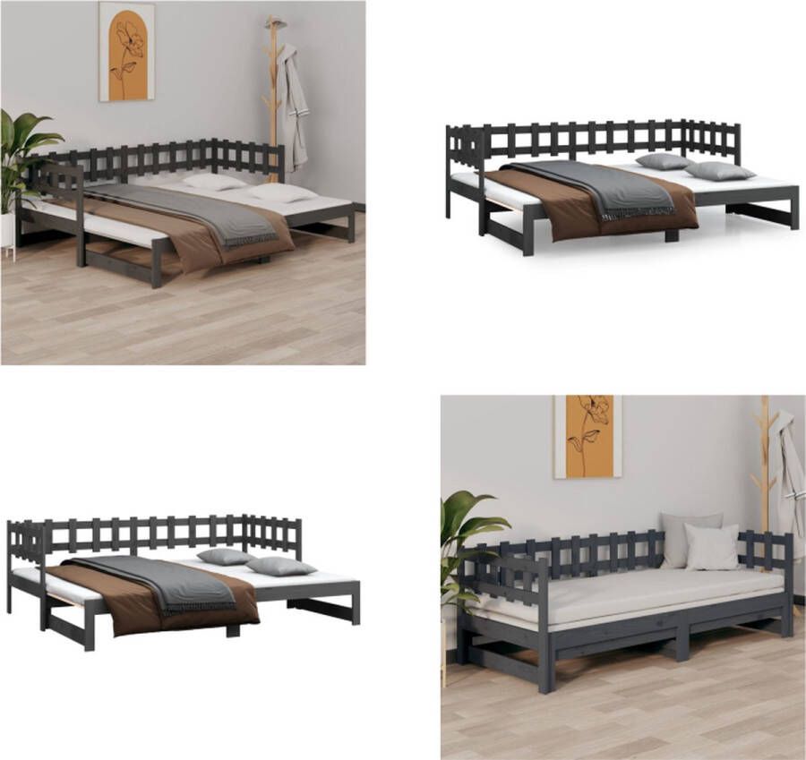 VidaXL Slaapbank uitschuifbaar 2x(80x200) cm massief grenenhout grijs Slaapbank Slaapbanken Bedbank Bed Bank Slaap Bank