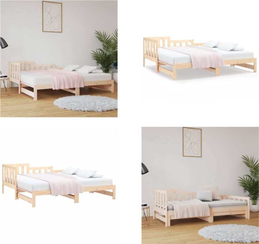 VidaXL Slaapbank uitschuifbaar 2x(80x200) cm massief grenenhout Slaapbank Slaapbanken Bedbank Bed Bank Slaap Bank