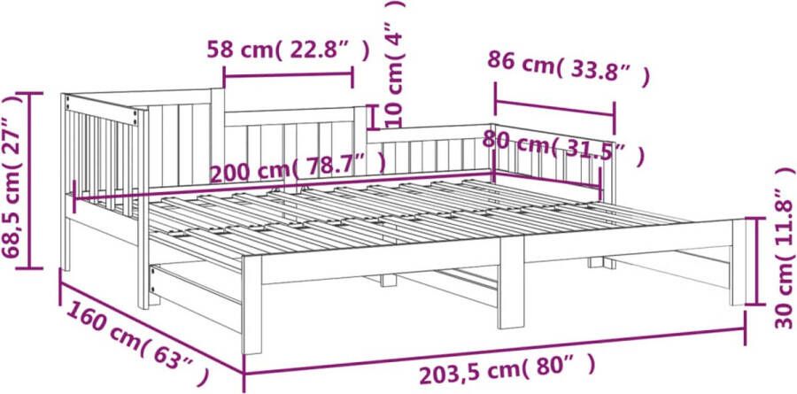 VidaXL -Slaapbank-uitschuifbaar-2x(80x200)-cm-massief-grenenhout-wit - Foto 3