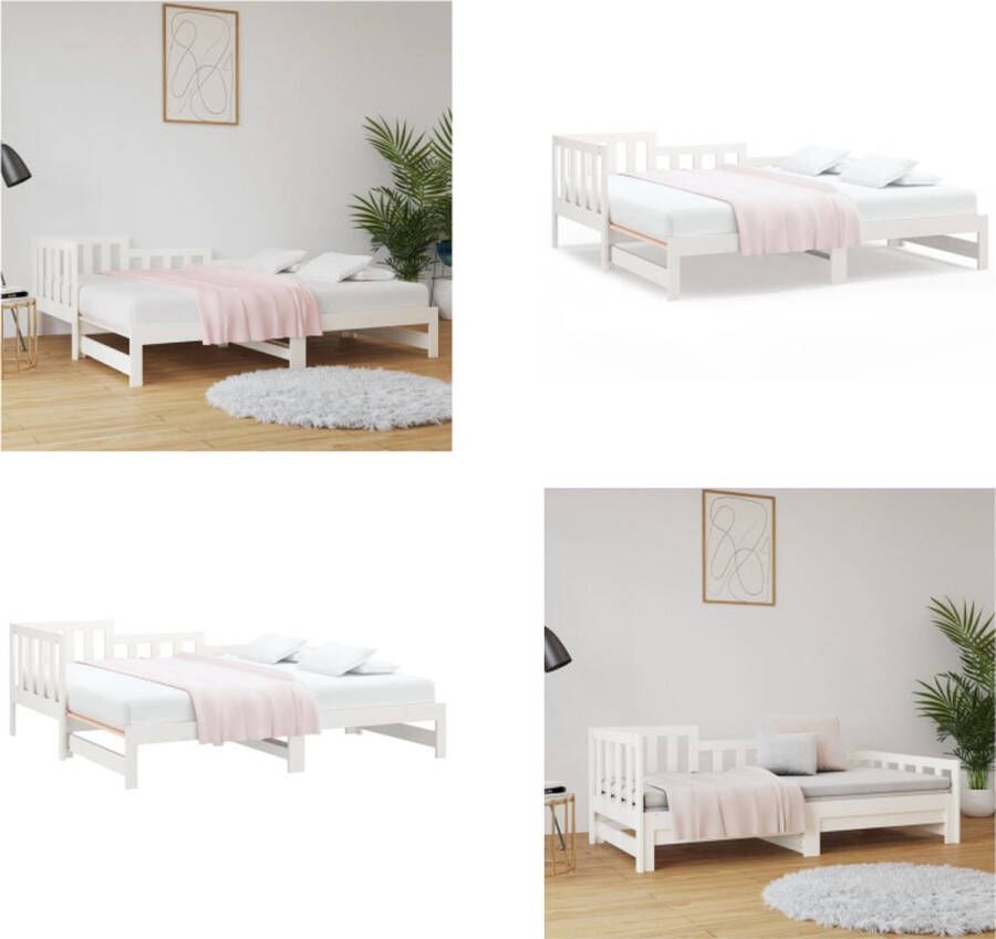 VidaXL Slaapbank uitschuifbaar 2x(80x200) cm massief grenenhout wit Slaapbank Slaapbanken Bedbank Bed Bank Slaap Bank - Foto 2