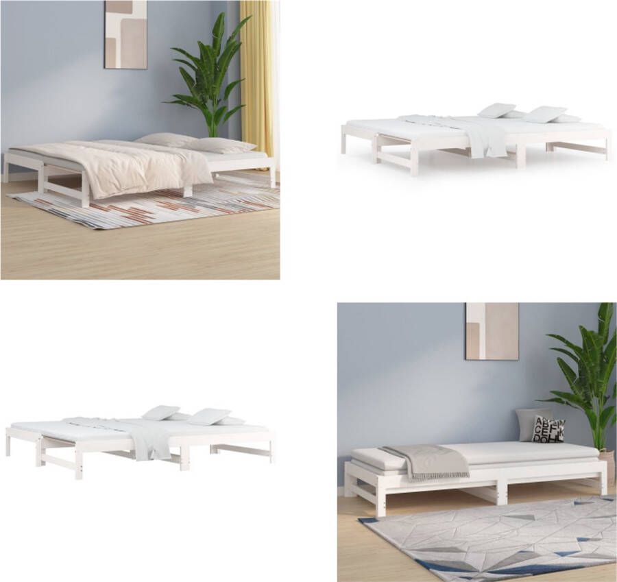 VidaXL Slaapbank uitschuifbaar 2x(80x200) cm massief grenenhout wit Slaapbank Slaapbanken Bedbank Bed Bank Slaap Bank