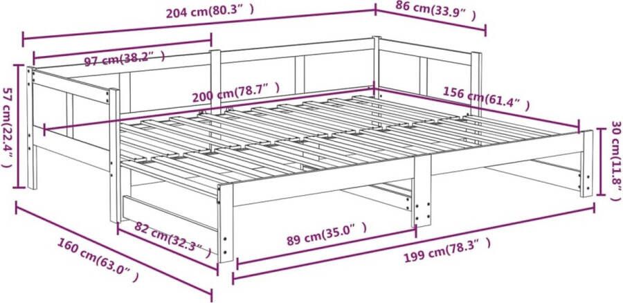 VidaXL -Slaapbank-uitschuifbaar-grenenhout-honingbruin-2x(80x200)-cm - Foto 3