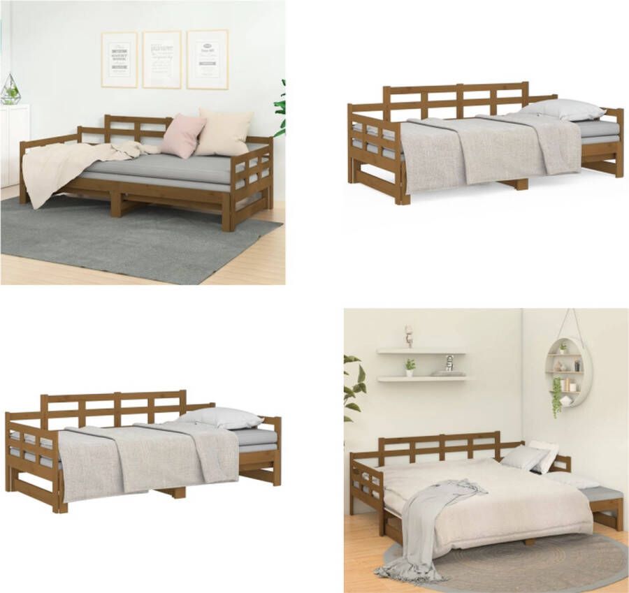 VidaXL Slaapbank uitschuifbaar grenenhout honingbruin 2x(80x200) cm Slaapbank Slaapbanken Bedbank Bed
