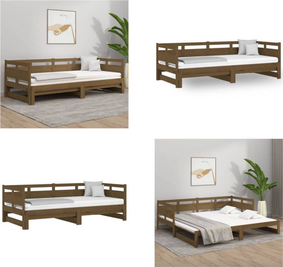 VidaXL Slaapbank uitschuifbaar grenenhout honingbruin 2x(80x200) cm Slaapbank Slaapbanken Uitschuifbare Slaapbank Bedbank - Foto 2