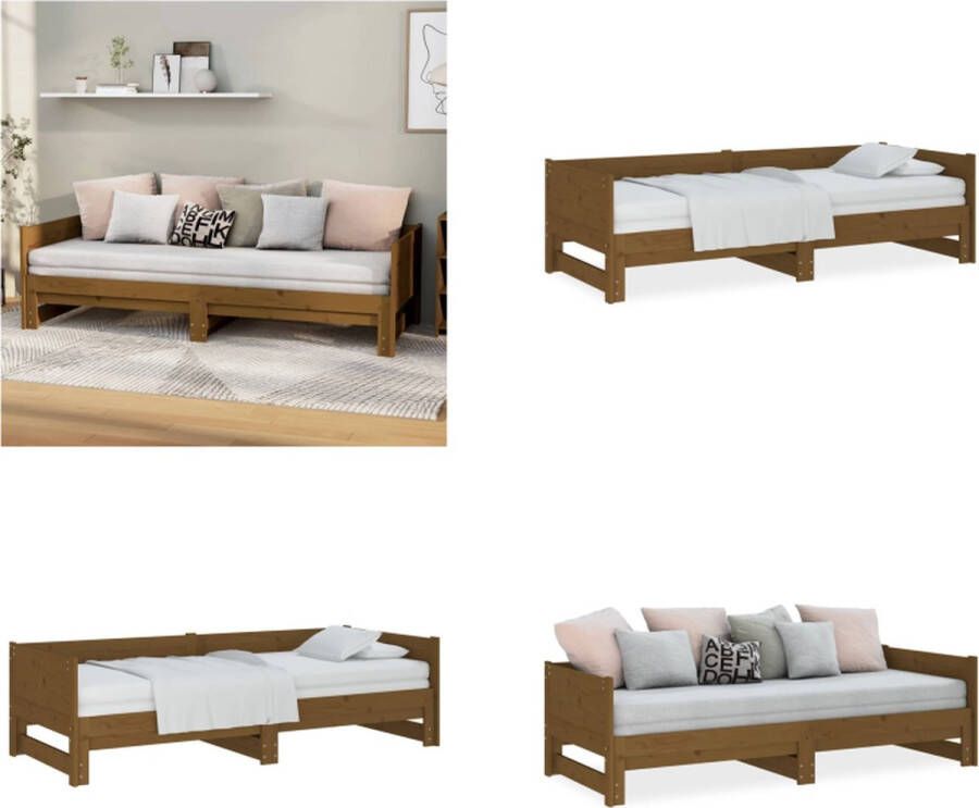 vidaXL Slaapbank uitschuifbaar grenenhout honingbruin 2x(80x200) cm Uitschuifbare Slaapbank Uitschuifbare Slaapbanken Bedbank Bed