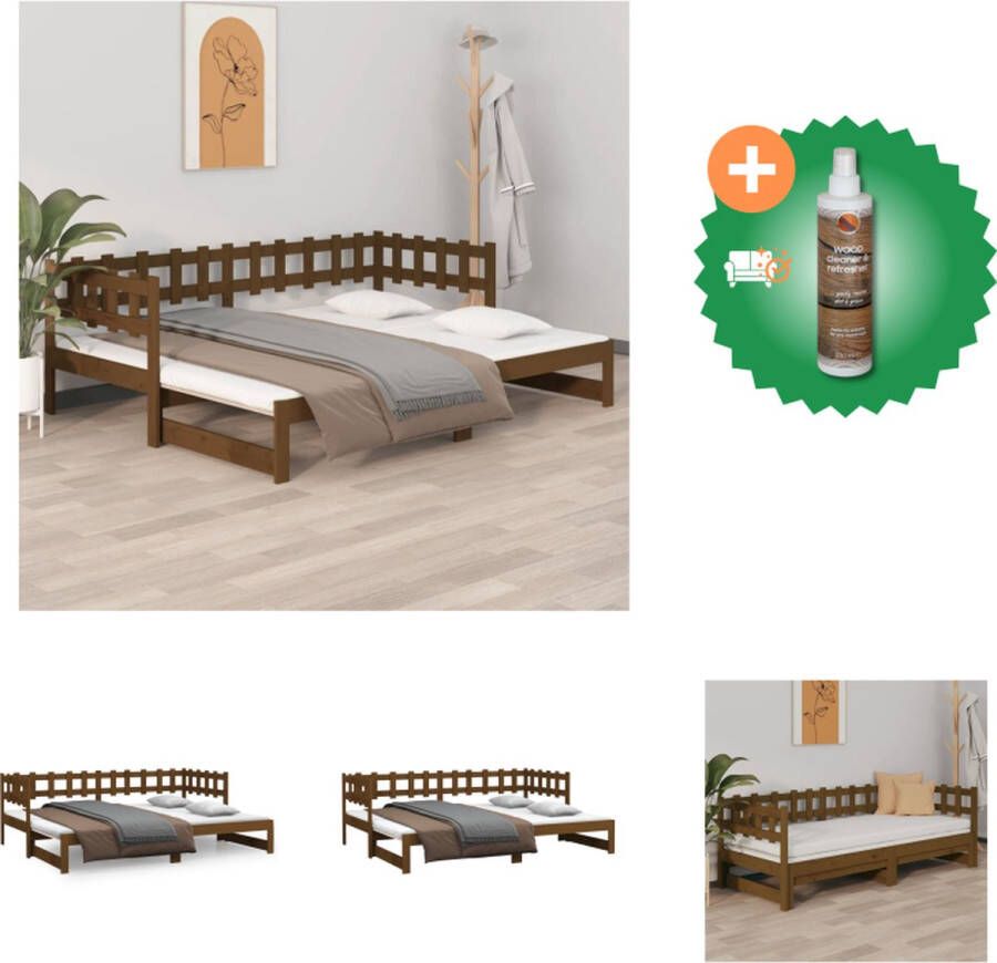 VidaXL Slaapbank uitschuifbaar grenenhout honingbruin 2x(90x190) cm Bed Inclusief Houtreiniger en verfrisser
