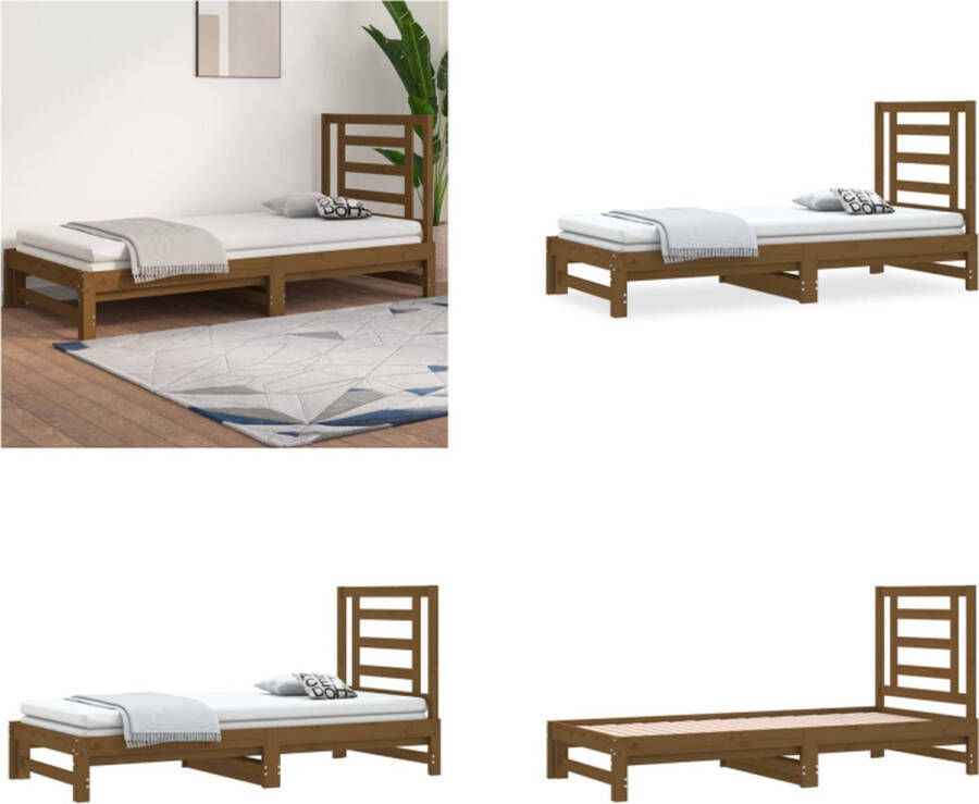 VidaXL Slaapbank uitschuifbaar grenenhout honingbruin 2x(90x190) cm Slaapbank Slaapbanken Bedbank Bed