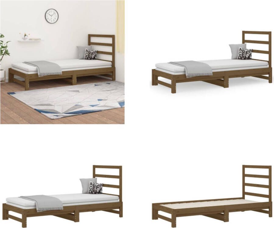 VidaXL Slaapbank uitschuifbaar grenenhout honingbruin 2x(90x190) cm Slaapbank Slaapbanken Bedbank Bed