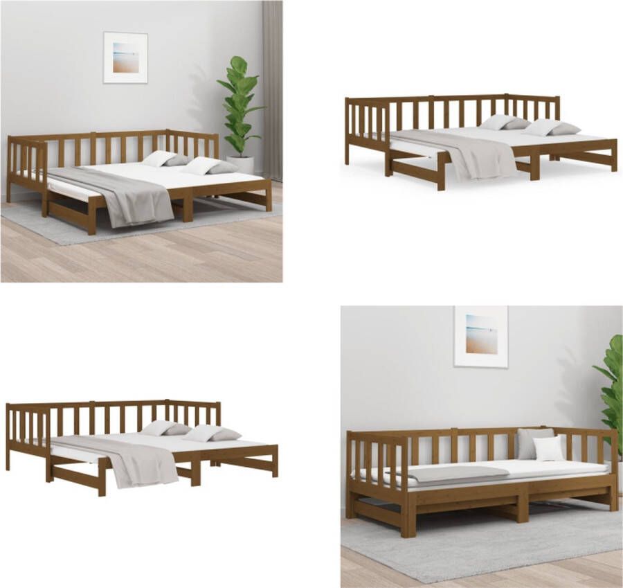 VidaXL Slaapbank uitschuifbaar grenenhout honingbruin 2x(90x190) cm Slaapbank Slaapbanken Bedbank Bed Bank Slaap Bank - Foto 2