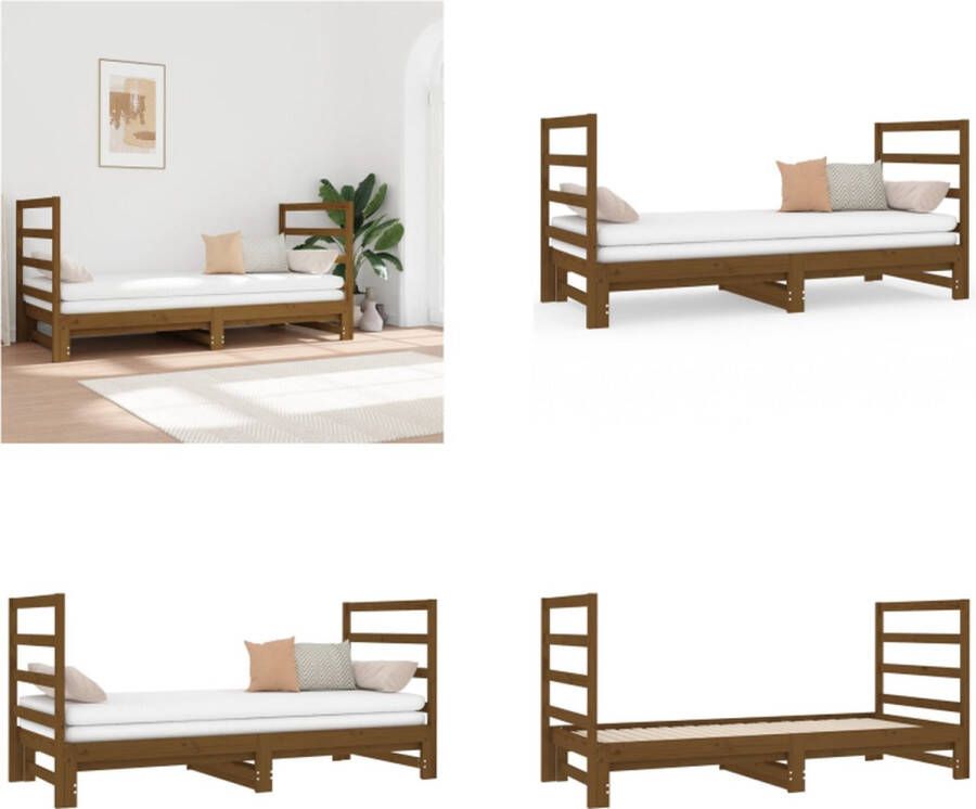 VidaXL Slaapbank uitschuifbaar grenenhout honingbruin 2x(90x190) cm Slaapbank Slaapbanken Bedbank Bed