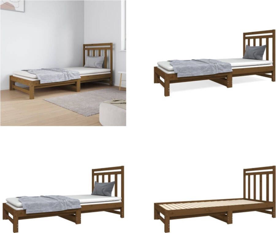VidaXL Slaapbank uitschuifbaar grenenhout honingbruin 2x(90x190) cm Slaapbank Slaapbanken Bedbank Bed