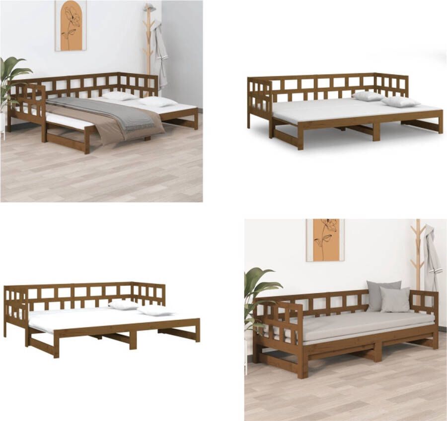 VidaXL Slaapbank uitschuifbaar grenenhout honingbruin 2x(90x190) cm Slaapbank Slaapbanken Bedbank Bed Bank Slaap Bank