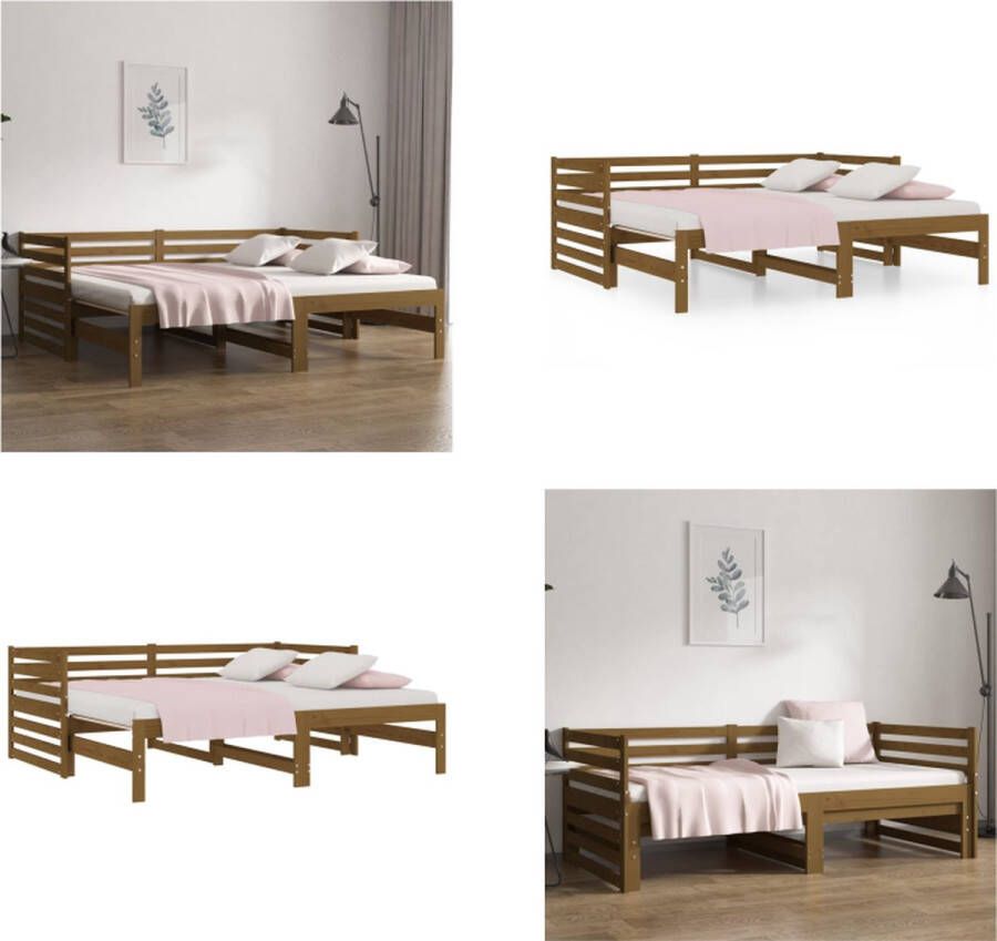 VidaXL Slaapbank uitschuifbaar grenenhout honingbruin 2x(90x190) cm Slaapbank Slaapbanken Bedbank Bed Bank Slaap Bank