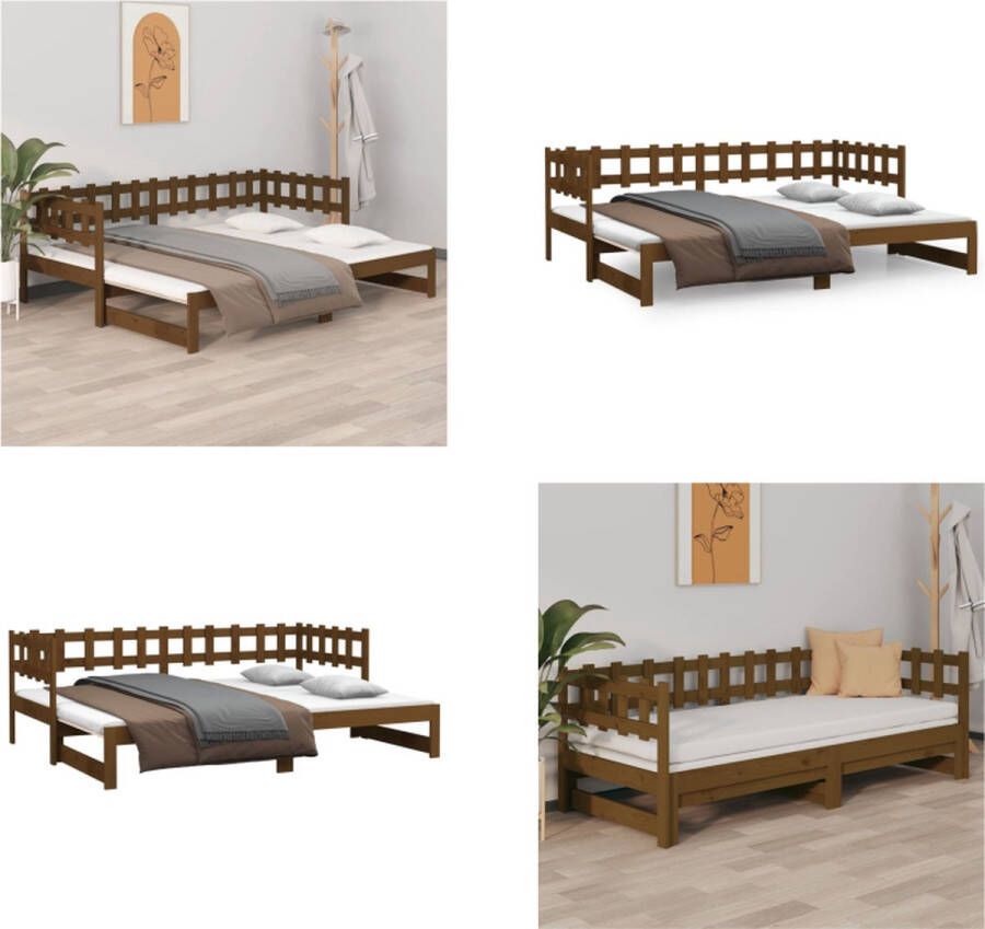 VidaXL Slaapbank uitschuifbaar grenenhout honingbruin 2x(90x190) cm Slaapbank Slaapbanken Bedbank Bed Bank Slaap Bank