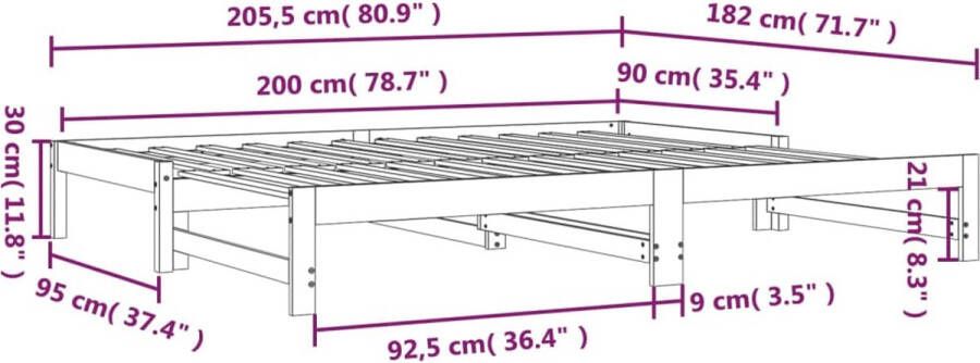 VidaXL -Slaapbank-uitschuifbaar-grenenhout-honingbruin-2x(90x200)-cm - Foto 4